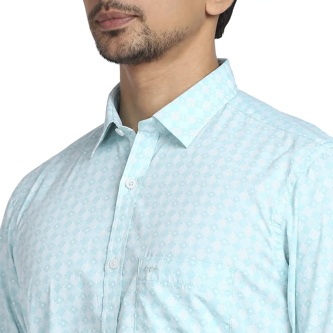 Men Blue Tailored Fit Print Cotton Full Sleeve Shirts - Image 6