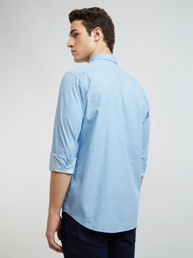 Men Blue Tailored Fit Print Cotton Full Sleeve Shirts - Image 4