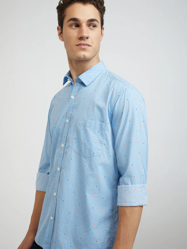 Men Blue Tailored Fit Print Cotton Full Sleeve Shirts - Image 6