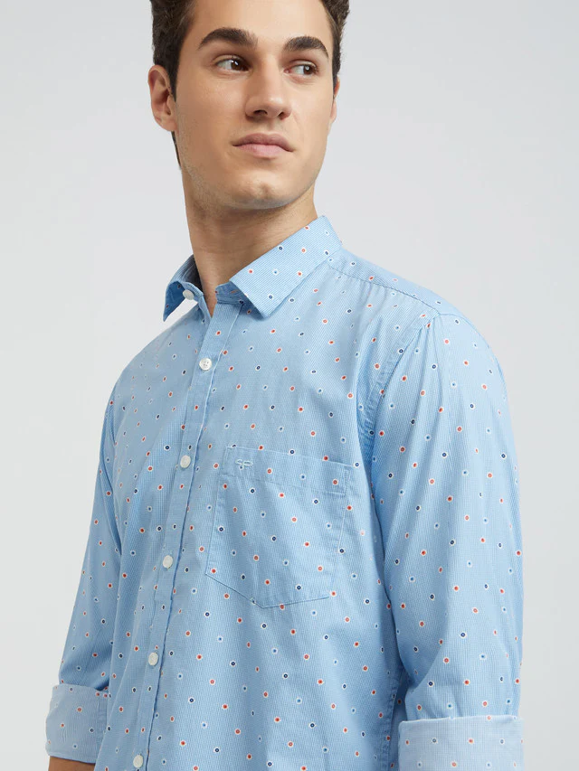 Men Blue Tailored Fit Print Cotton Full Sleeve Shirts - Image 7