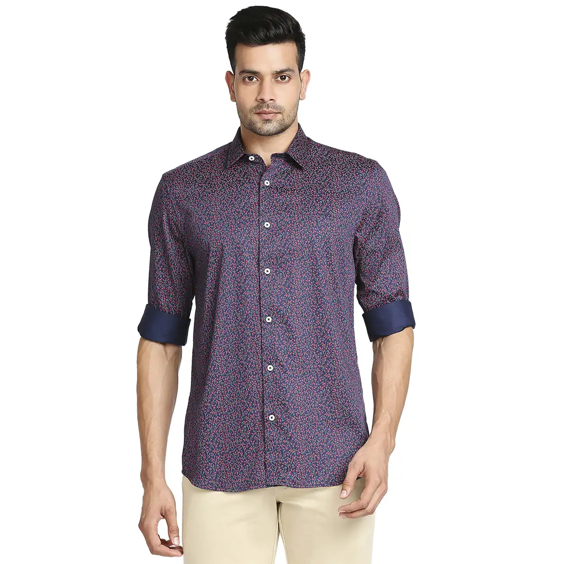 Men Blue Tailored Fit Print Cotton Full Sleeve Shirts