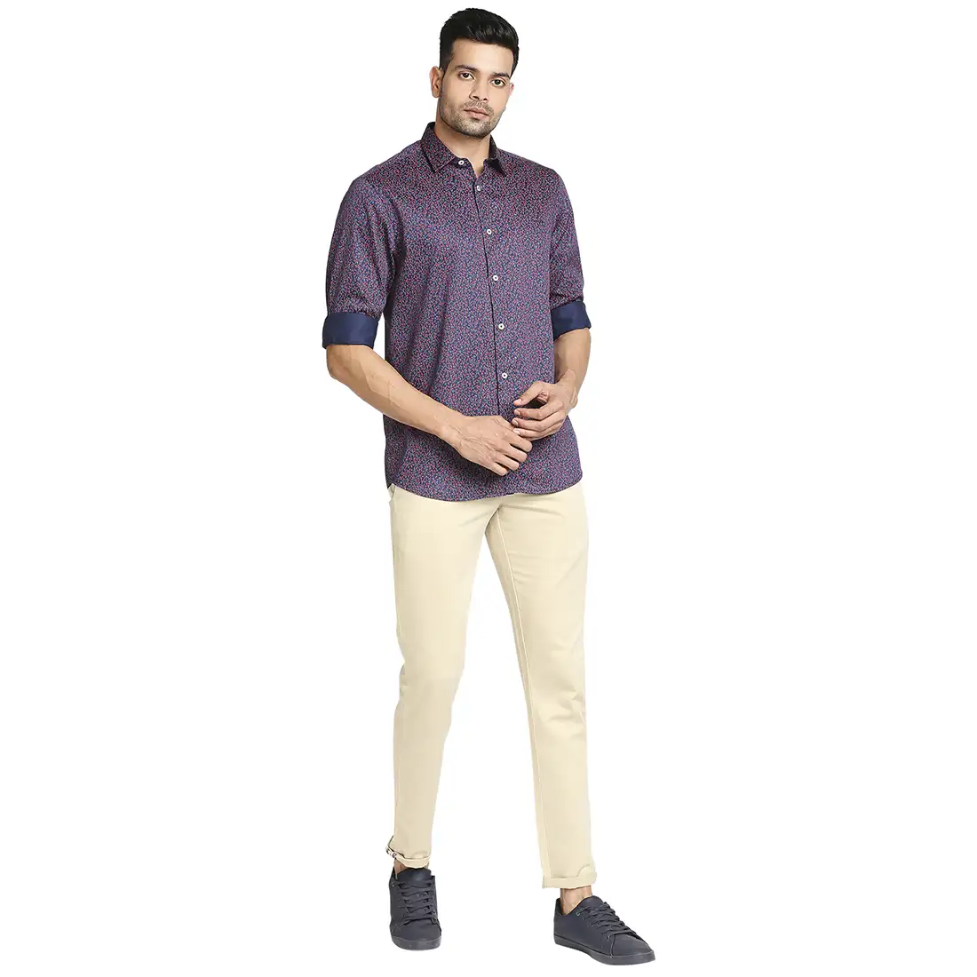 Men Blue Tailored Fit Print Cotton Full Sleeve Shirts - Image 5