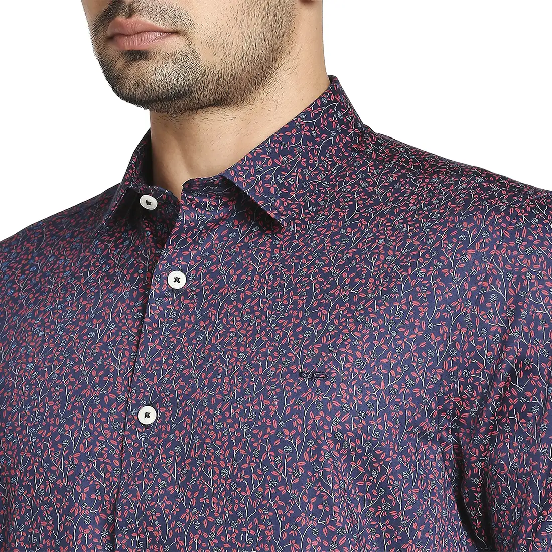 Men Blue Tailored Fit Print Cotton Full Sleeve Shirts - Image 6