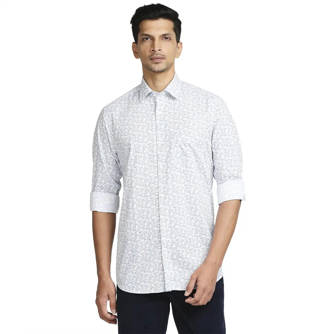 Men Blue Tailored Fit Print Cotton Full Sleeve Shirts