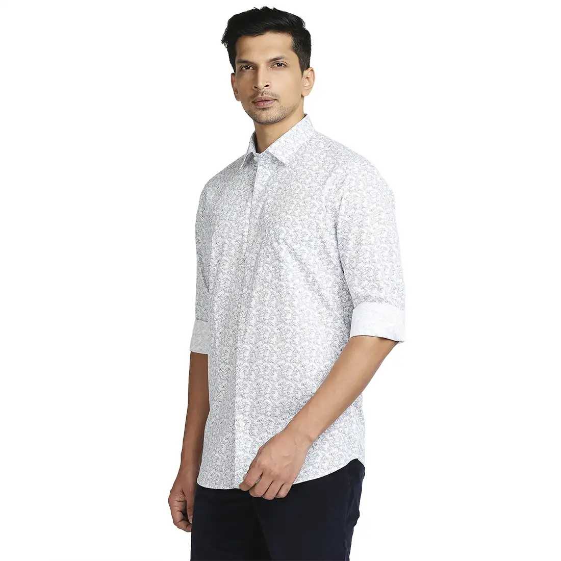 Men Blue Tailored Fit Print Cotton Full Sleeve Shirts - Image 3