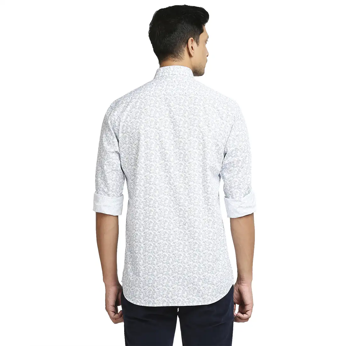 Men Blue Tailored Fit Print Cotton Full Sleeve Shirts - Image 4