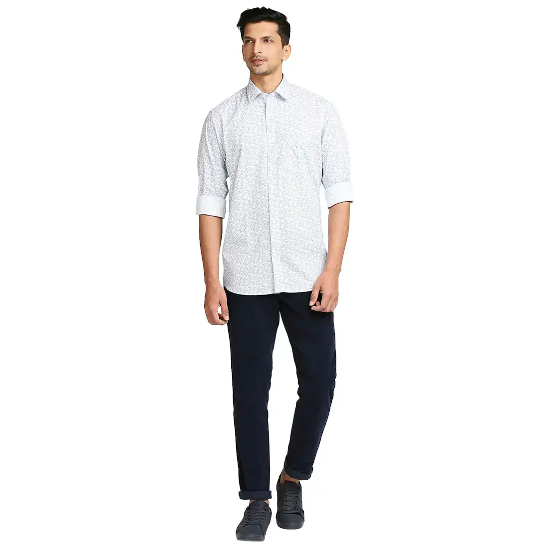 Men Blue Tailored Fit Print Cotton Full Sleeve Shirts - Image 5