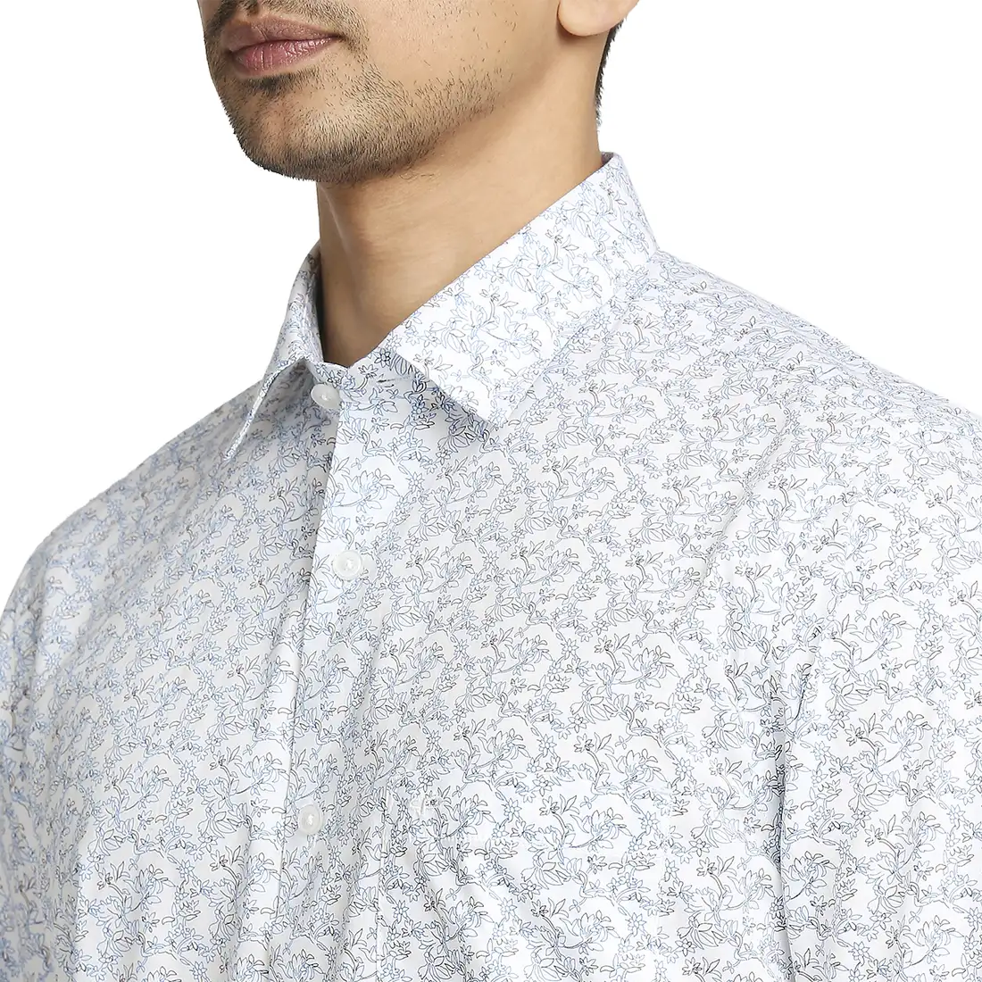 Men Blue Tailored Fit Print Cotton Full Sleeve Shirts - Image 6