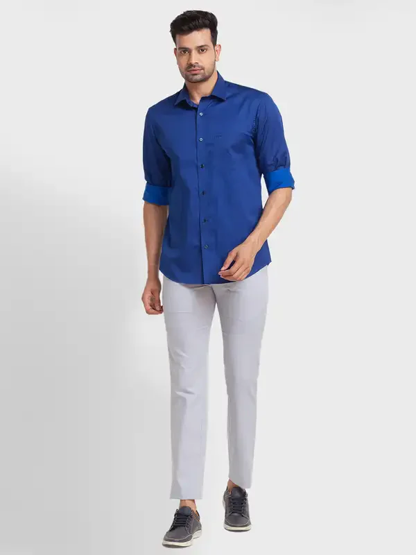 Men Blue Tailored Fit Print Cotton Full Sleeve Shirts - Image 5