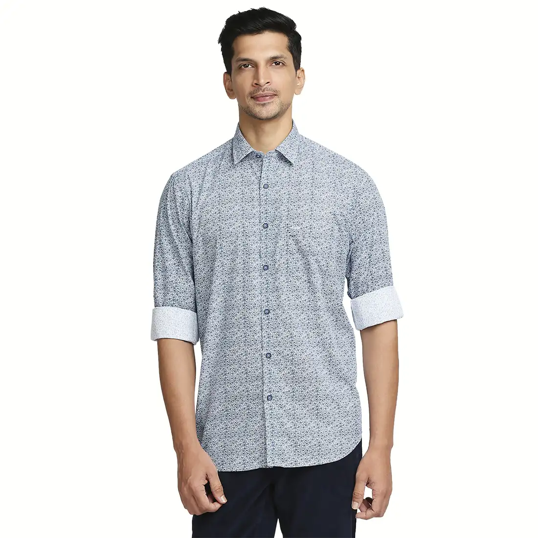 Men Blue Tailored Fit Print Cotton Full Sleeve Shirts