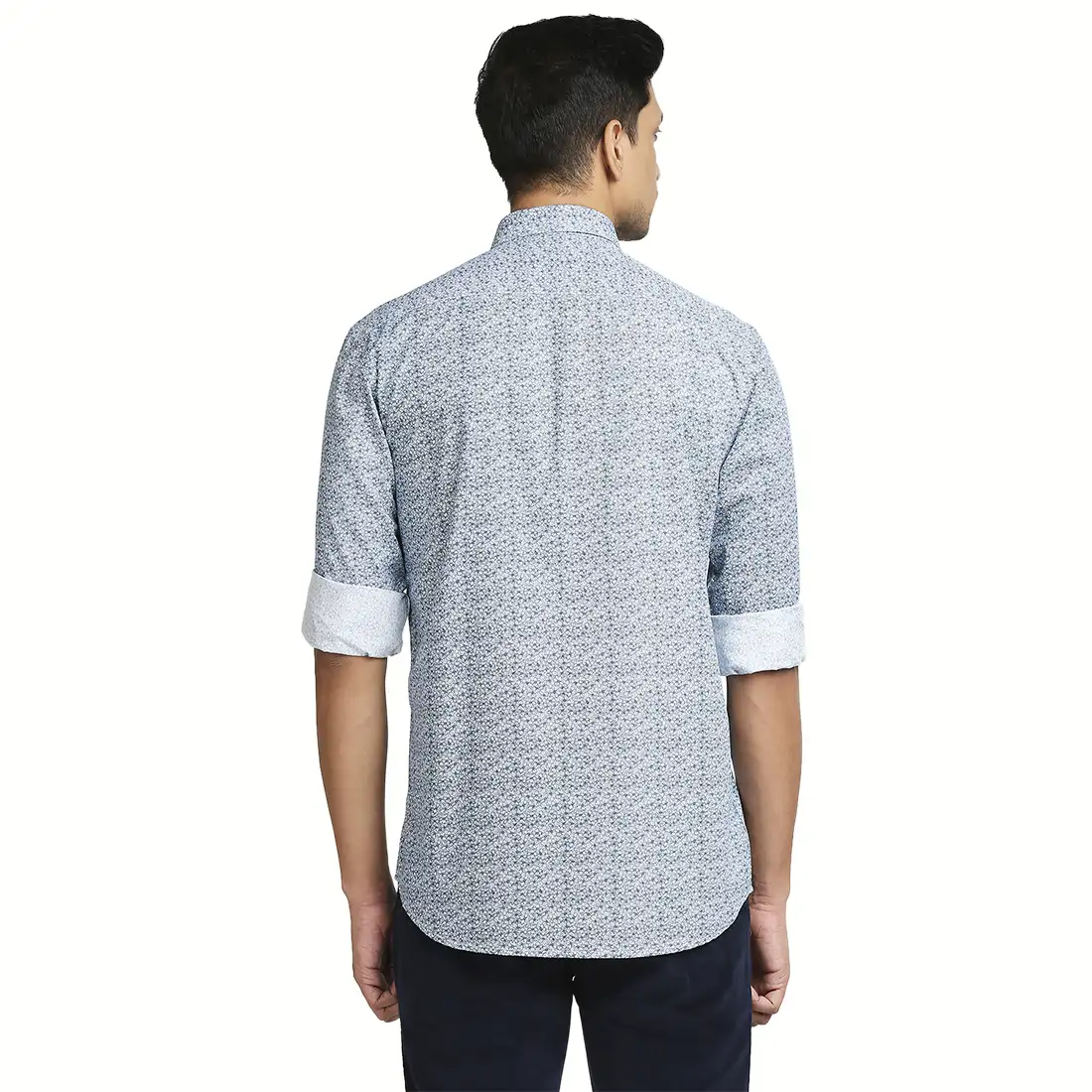Men Blue Tailored Fit Print Cotton Full Sleeve Shirts - Image 4