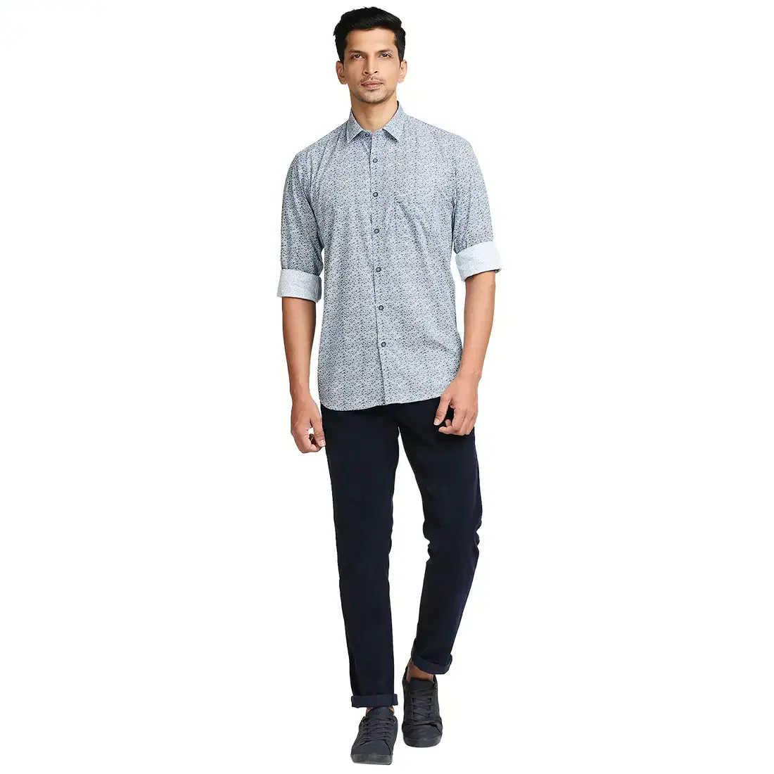 Men Blue Tailored Fit Print Cotton Full Sleeve Shirts - Image 5