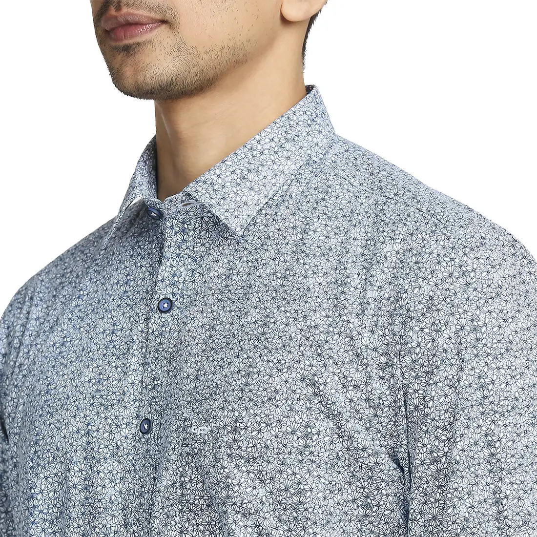 Men Blue Tailored Fit Print Cotton Full Sleeve Shirts - Image 6