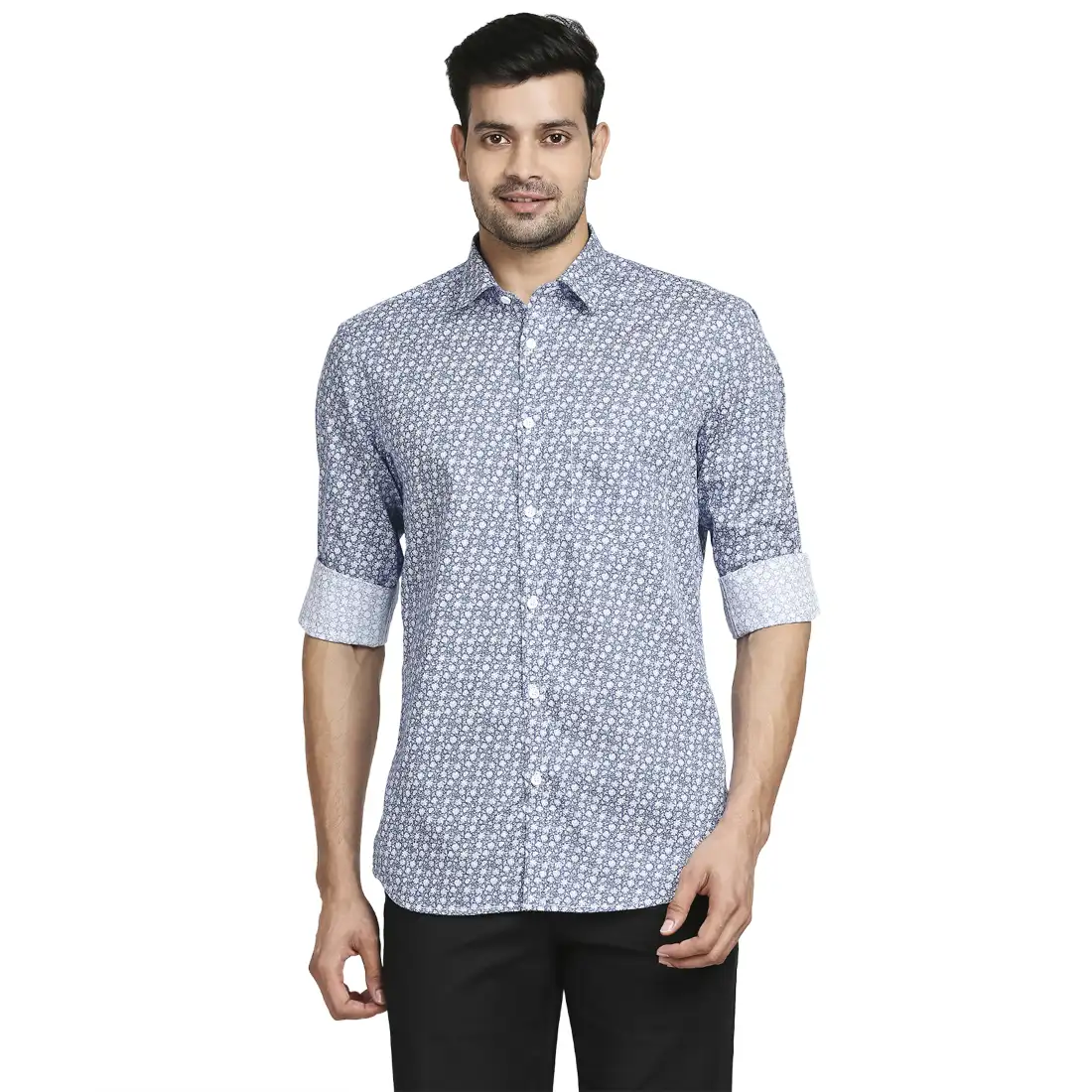 Men Blue Tailored Fit Print Cotton Full Sleeve Shirts