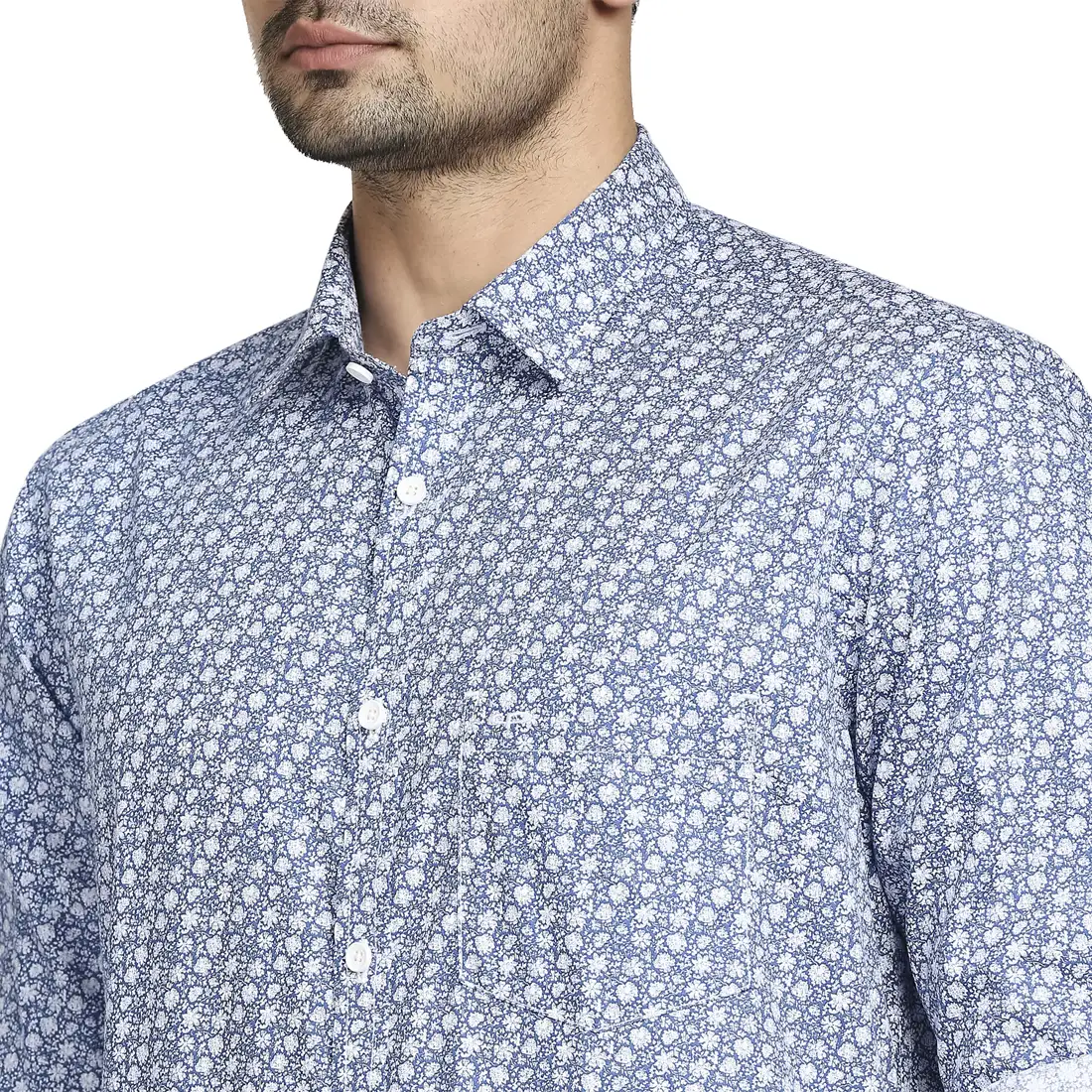 Men Blue Tailored Fit Print Cotton Full Sleeve Shirts - Image 6