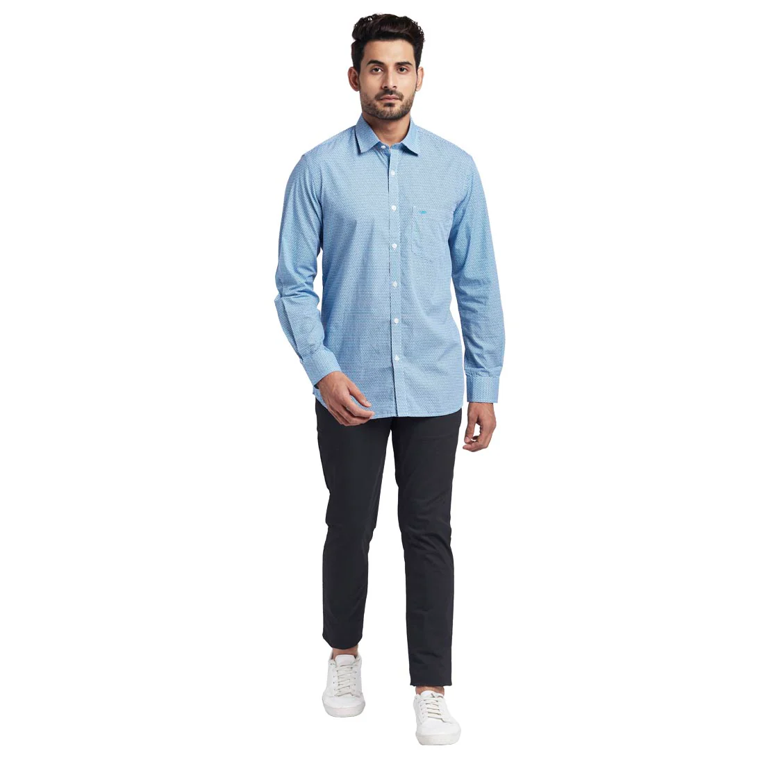 Men Blue Tailored Fit Print Cotton Full Sleeve Shirts - Image 5