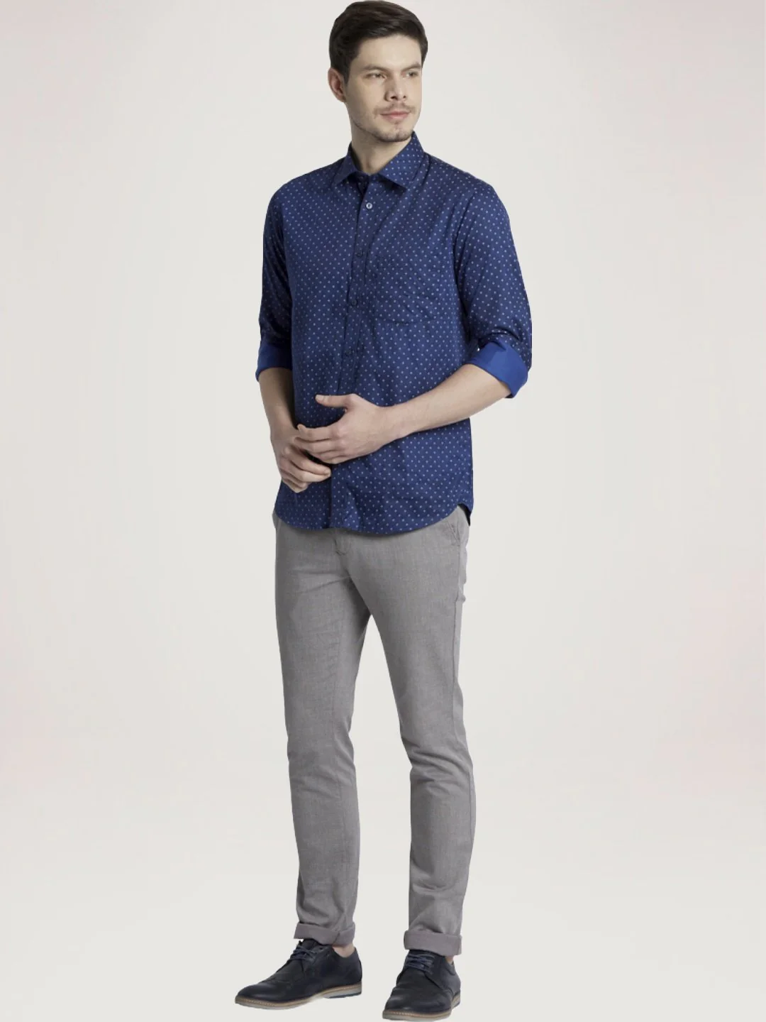 Men Blue Tailored Fit Print Cotton Full Sleeve Shirts - Image 2