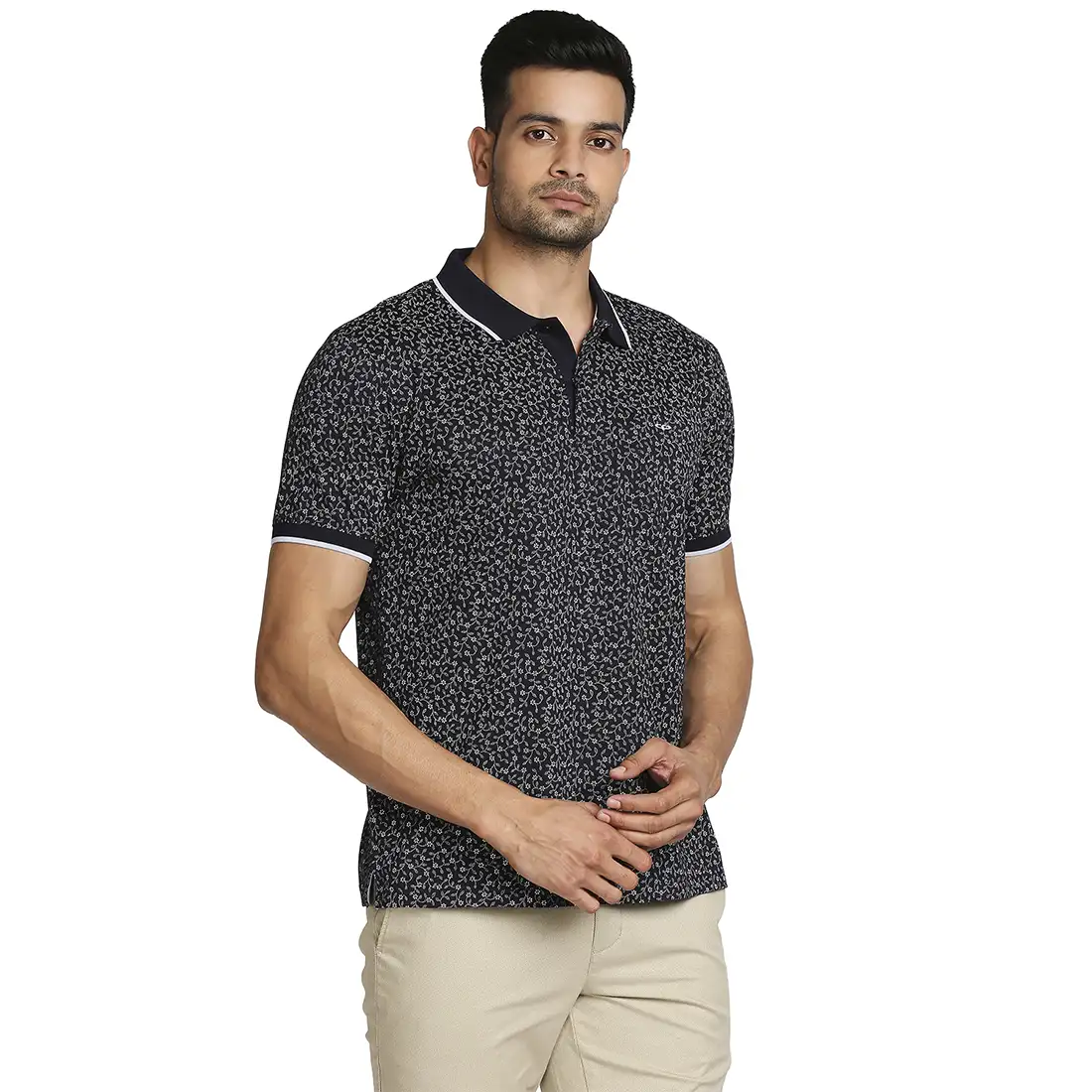 Men Blue Tailored Fit Print Cotton Half Sleeve T-Shirt - Image 2