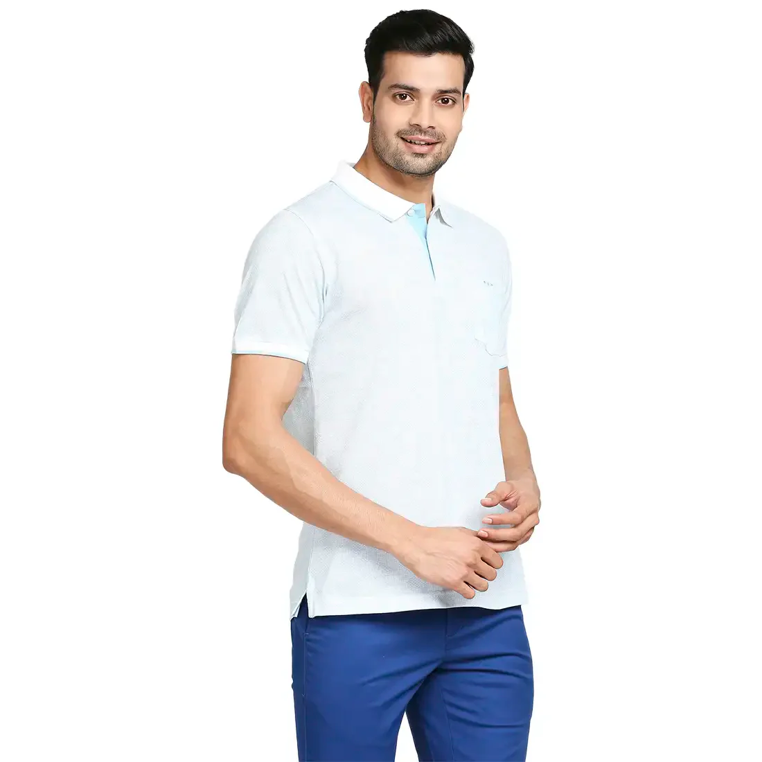 Men Blue Tailored Fit Print Cotton Half Sleeve T-Shirt - Image 2