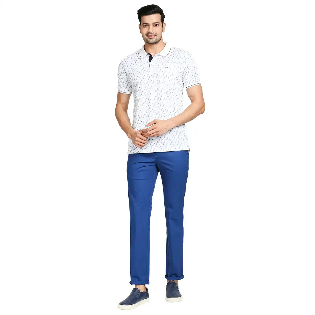 Men Blue Tailored Fit Print Cotton Half Sleeve T-Shirt - Image 5