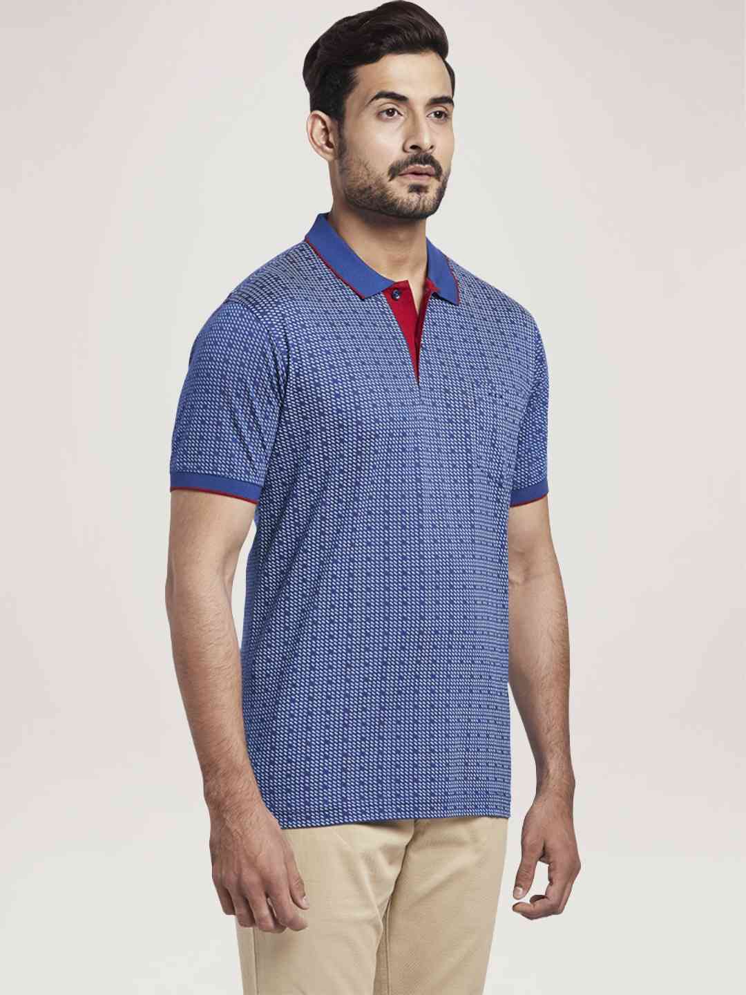 Men Blue Tailored Fit Print Cotton Half Sleeve T-Shirt - Image 2