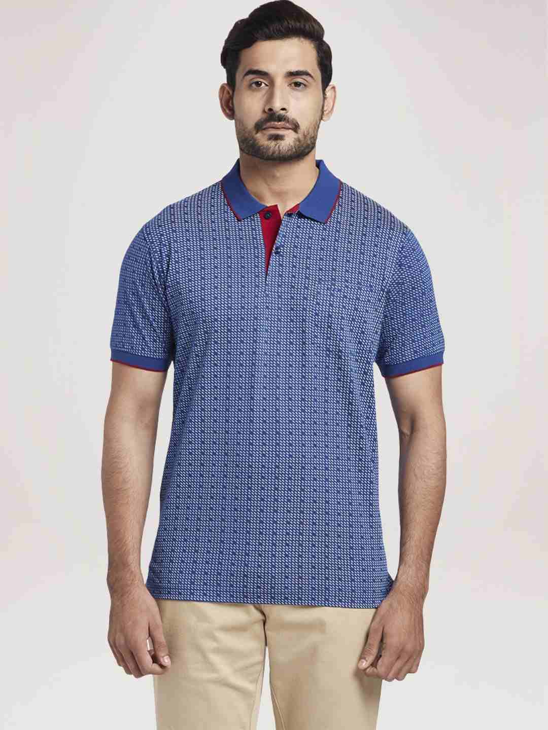 Men Blue Tailored Fit Print Cotton Half Sleeve T-Shirt - Image 3