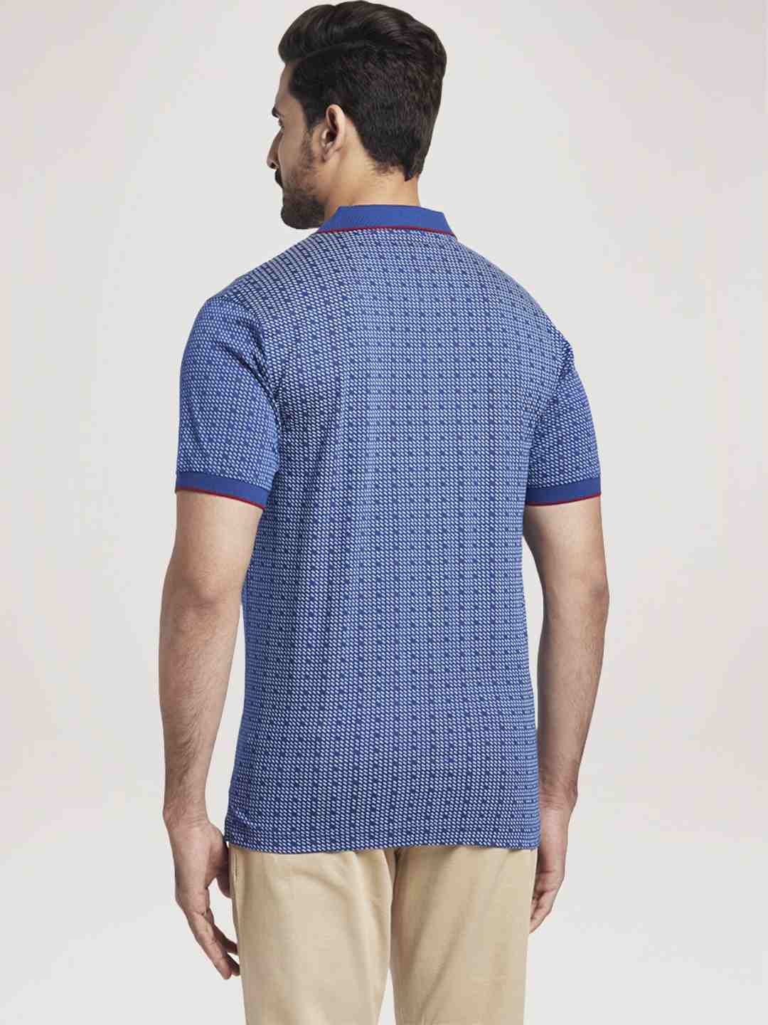 Men Blue Tailored Fit Print Cotton Half Sleeve T-Shirt - Image 4