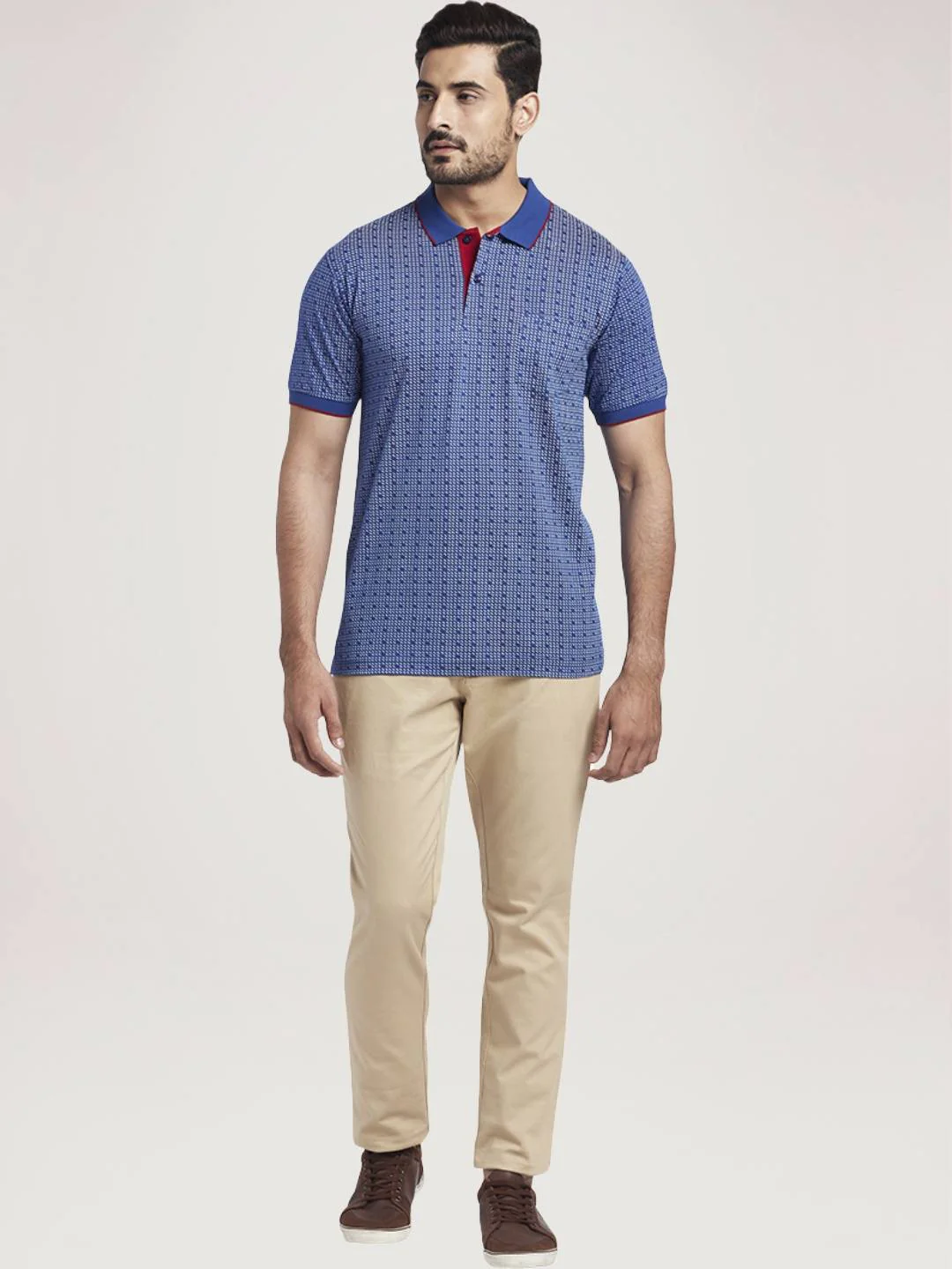 Men Blue Tailored Fit Print Cotton Half Sleeve T-Shirt - Image 5