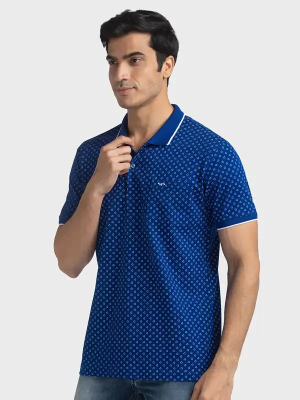 Colorplus Men Blue Tailored Fit Printed Polo Neck Collar T-Shirt - Image 3