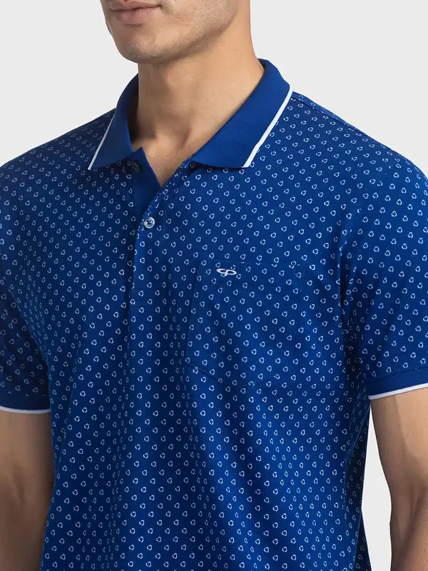 Colorplus Men Blue Tailored Fit Printed Polo Neck Collar T-Shirt - Image 6