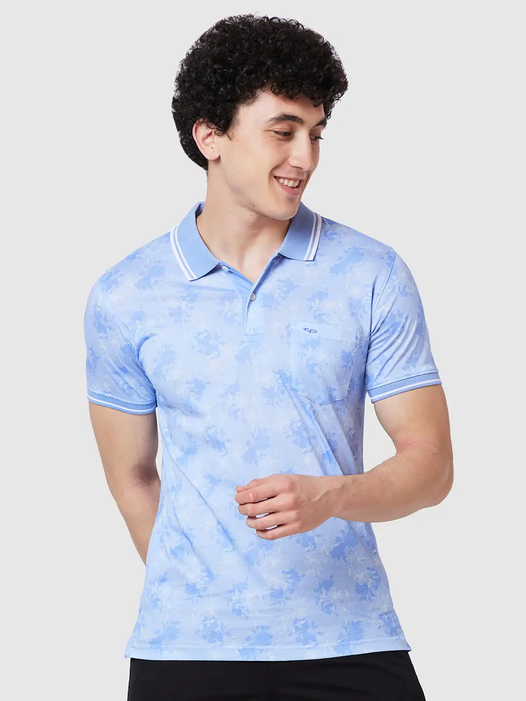 Men Blue Tailored Fit Print Cotton Half Sleeve T-Shirt