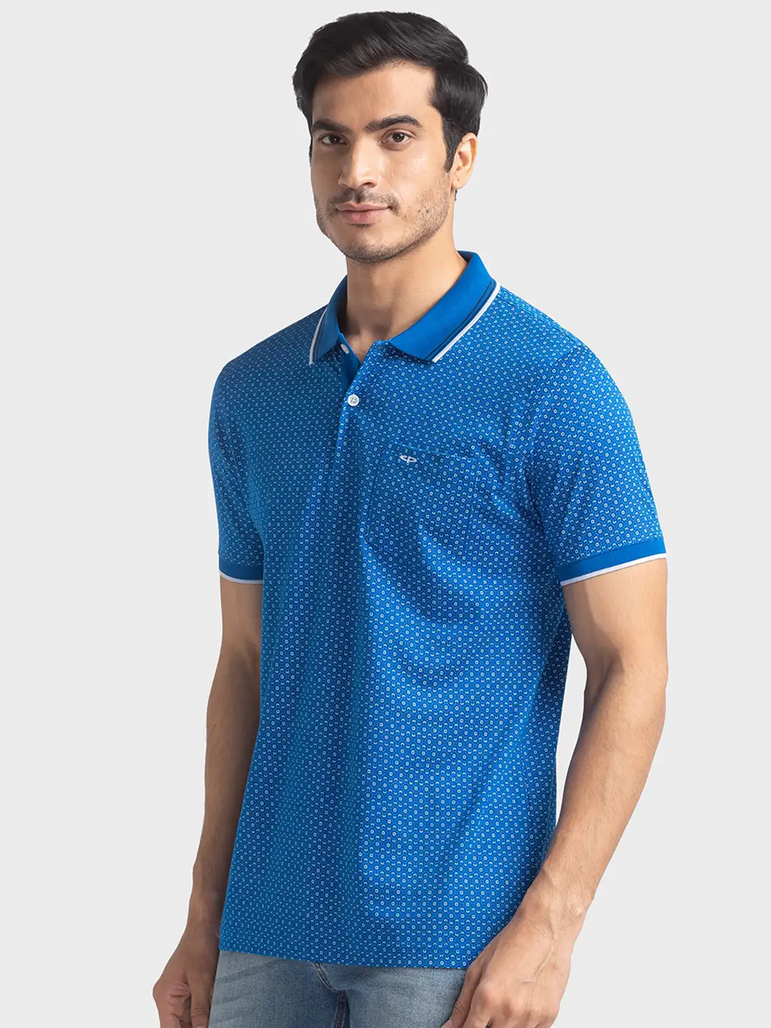 Men Blue Tailored Fit Print Cotton Half Sleeve T-Shirt - Image 3
