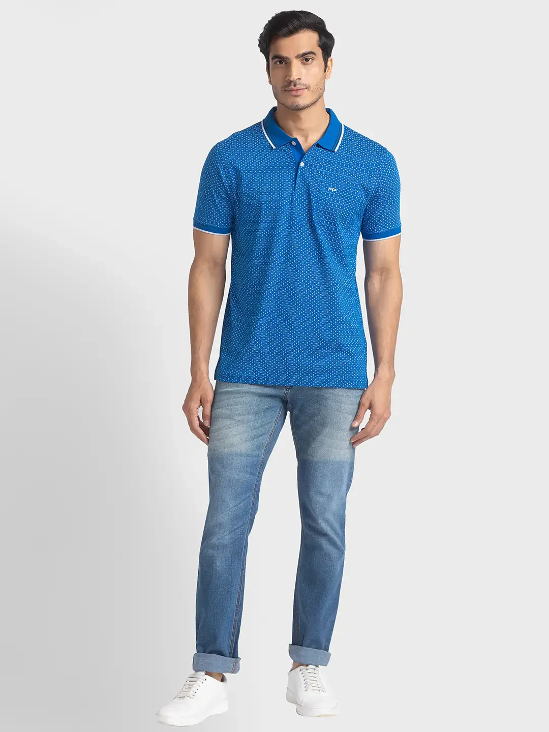 Men Blue Tailored Fit Print Cotton Half Sleeve T-Shirt - Image 5