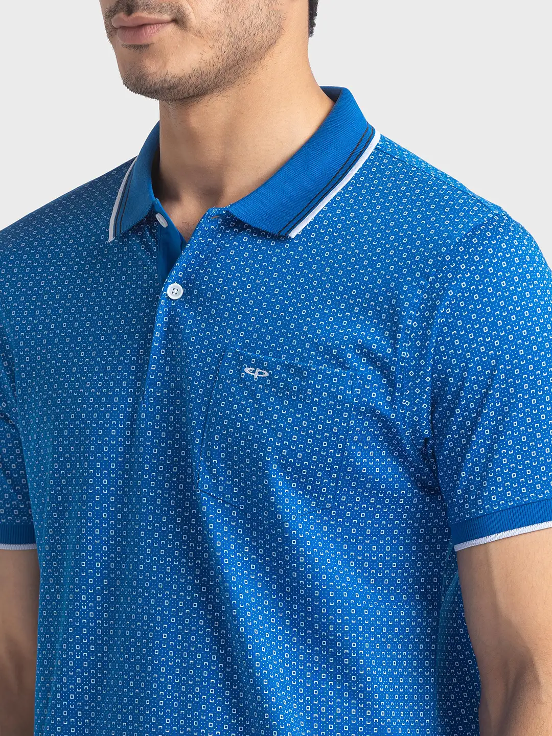 Men Blue Tailored Fit Print Cotton Half Sleeve T-Shirt - Image 6