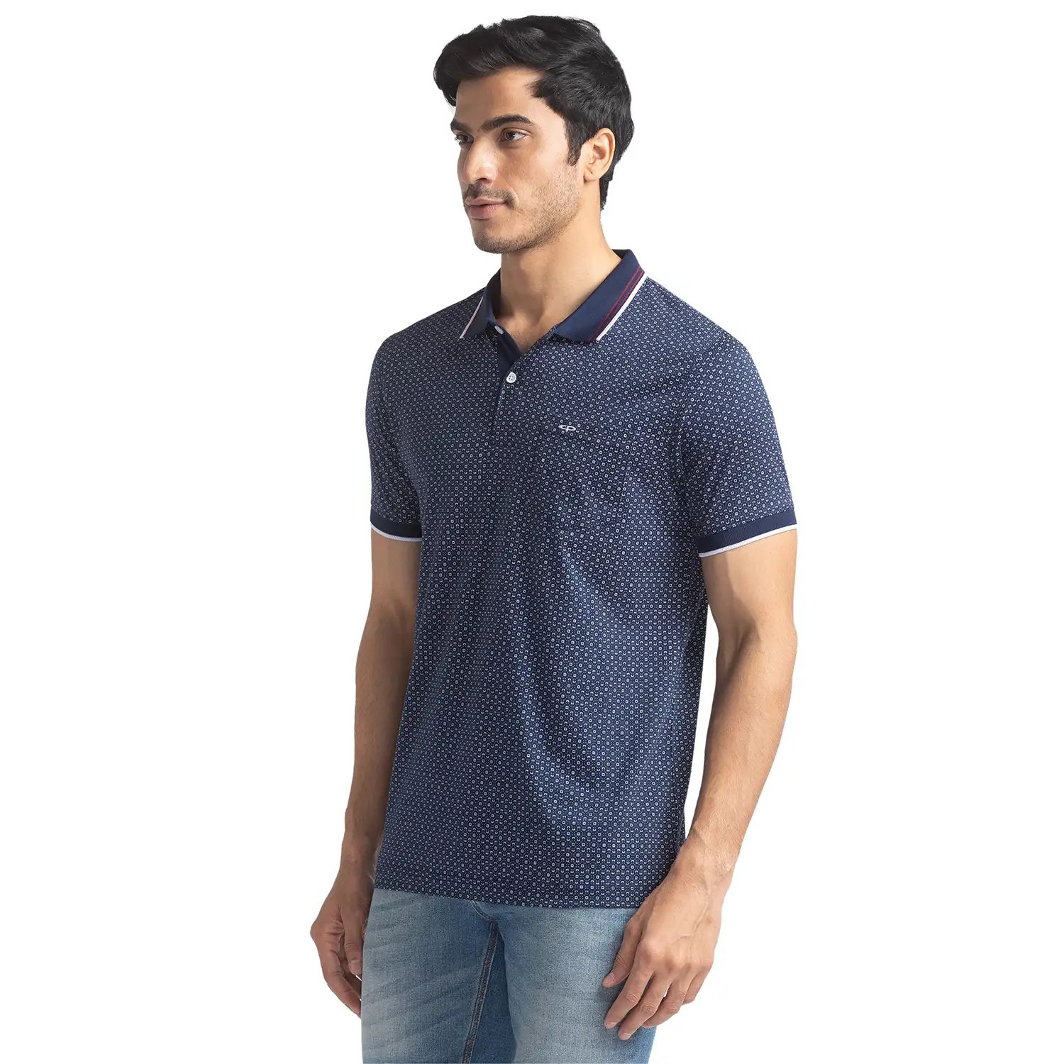 Men Blue Tailored Fit Print Cotton Half Sleeve T-Shirt - Image 3