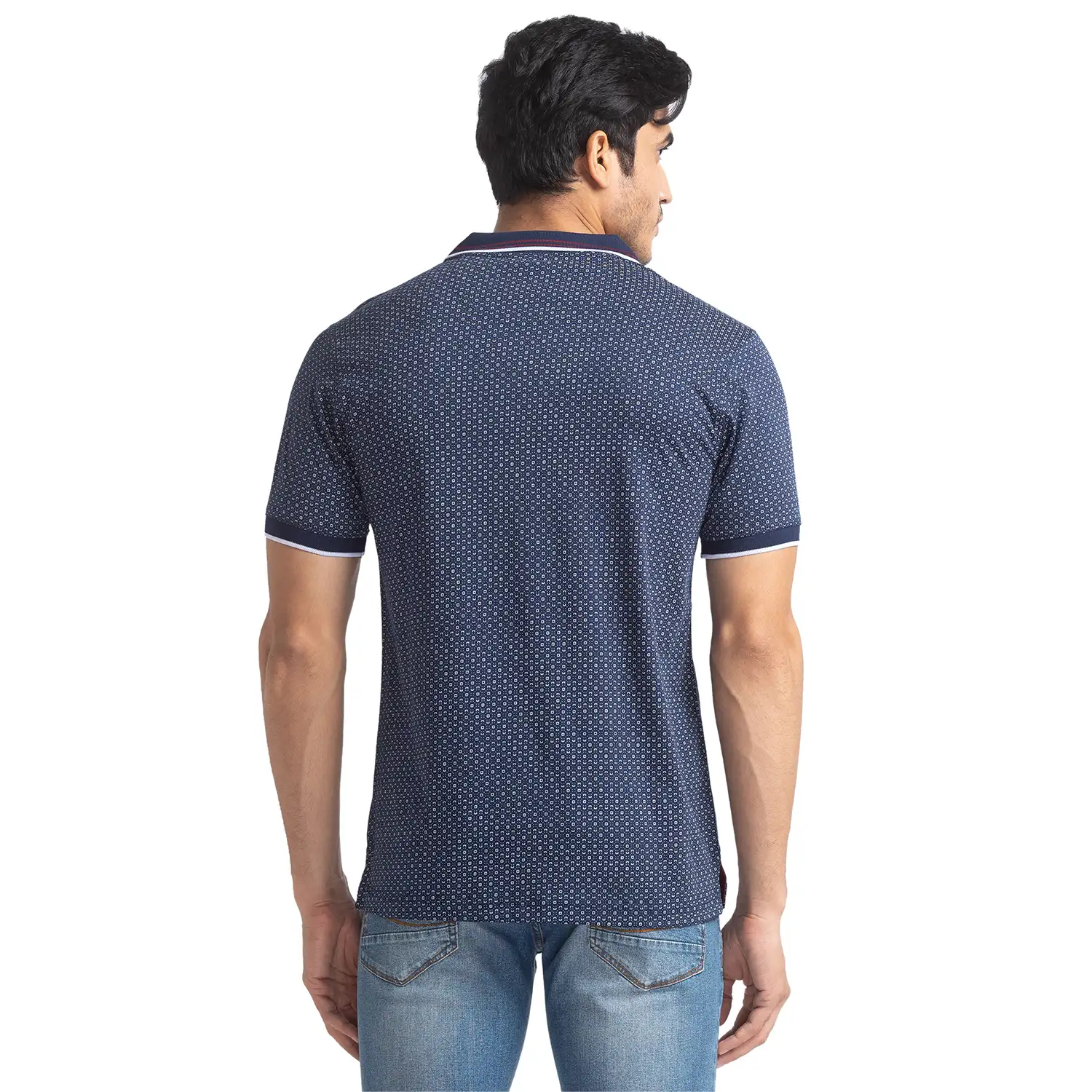 Men Blue Tailored Fit Print Cotton Half Sleeve T-Shirt - Image 4