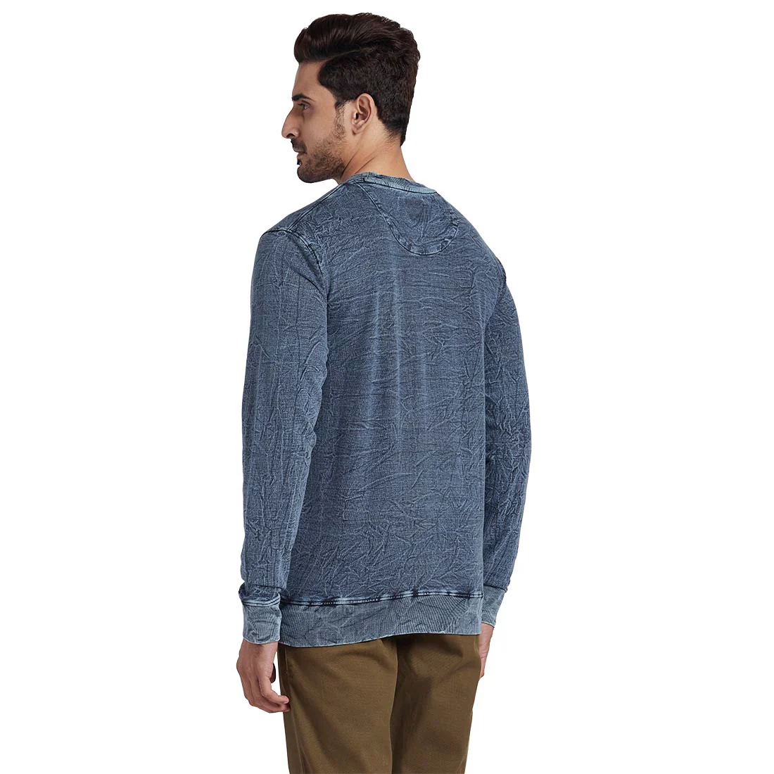 Men Blue Tailored Fit Solid Cotton Full Sleeve Round Collar Sweatshirts - Image 4