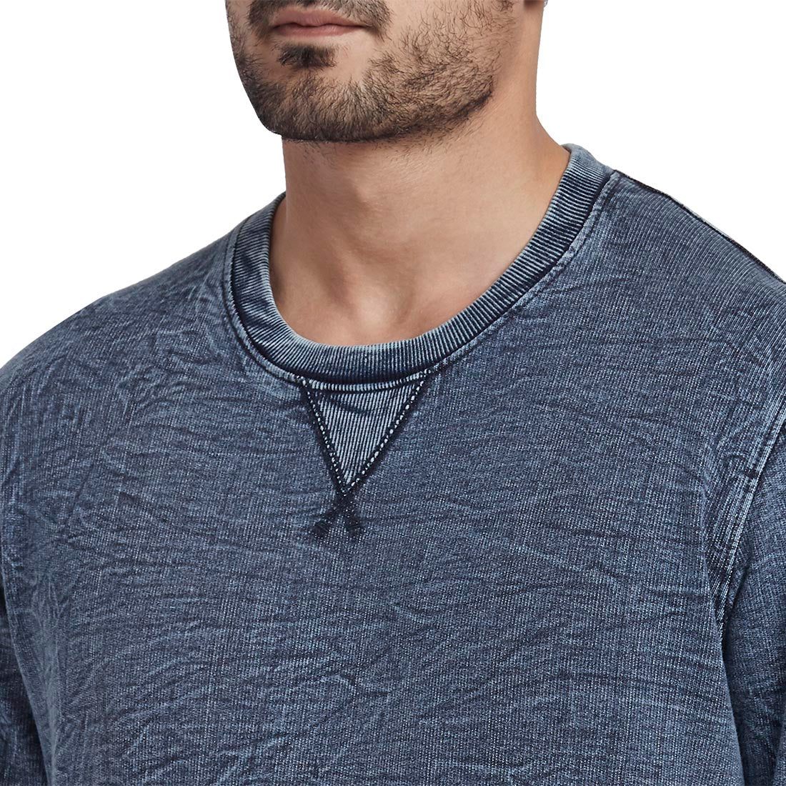 Men Blue Tailored Fit Solid Cotton Full Sleeve Round Collar Sweatshirts - Image 6