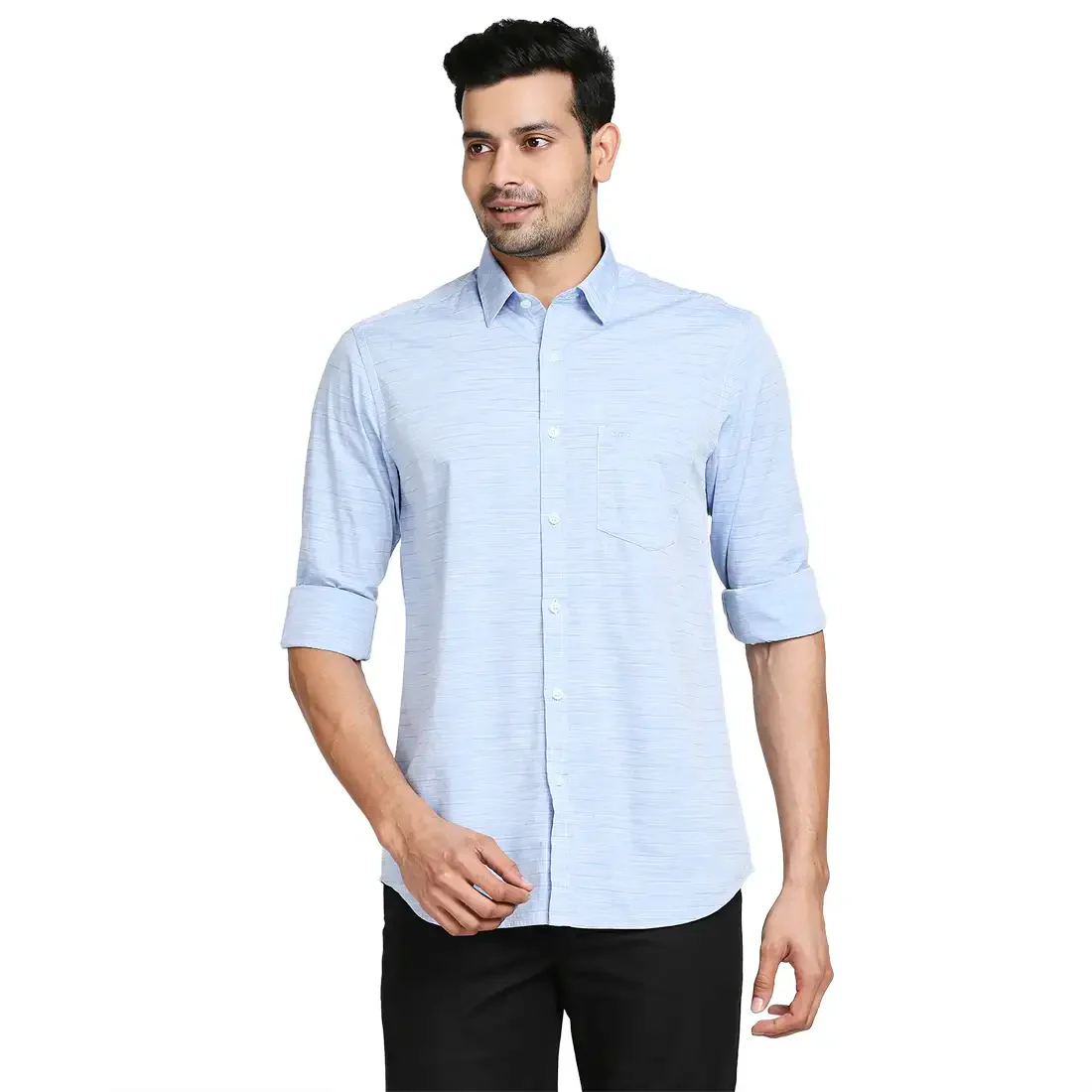 Men Blue Tailored Fit Solid Cotton Full Sleeve Shirts