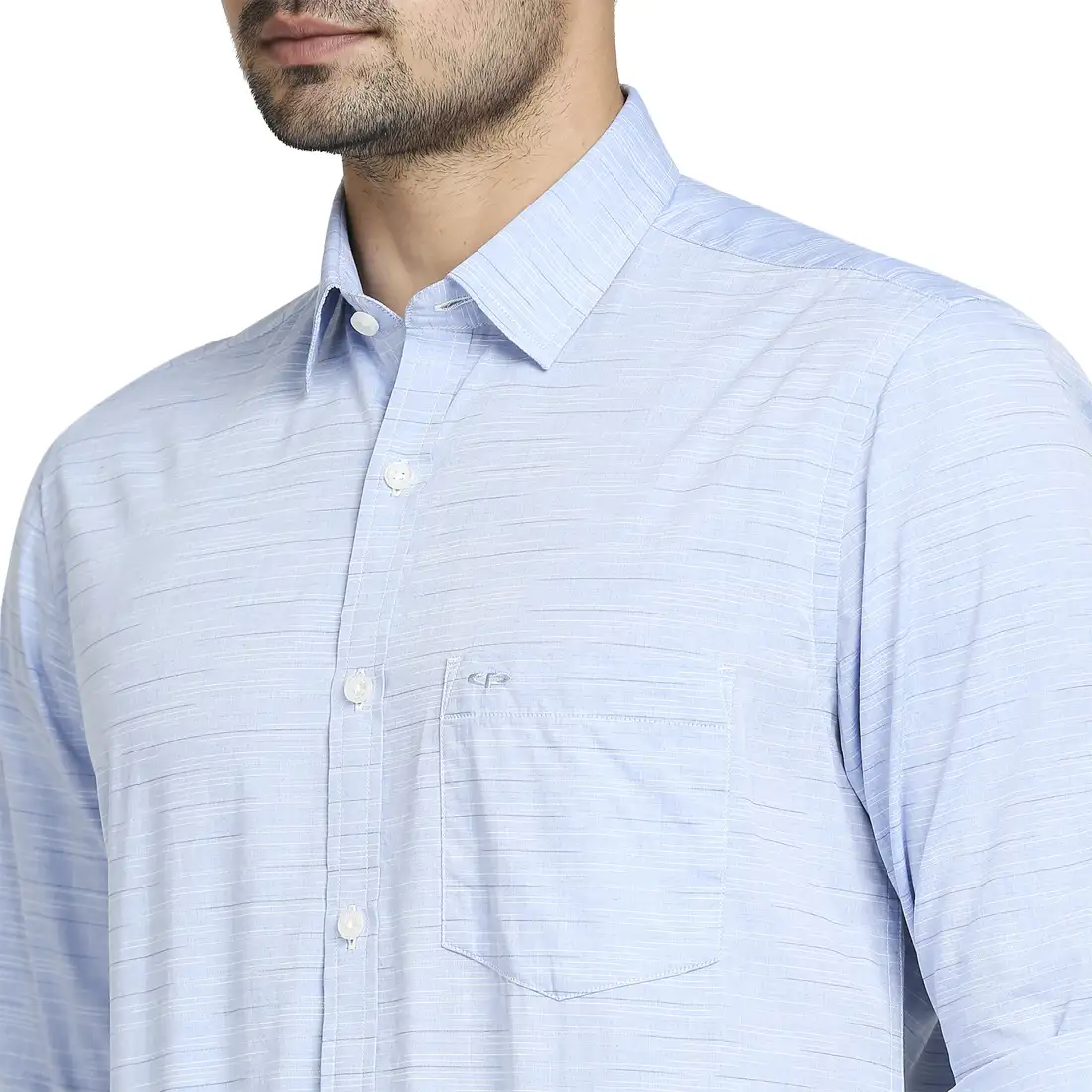 Men Blue Tailored Fit Solid Cotton Full Sleeve Shirts - Image 6