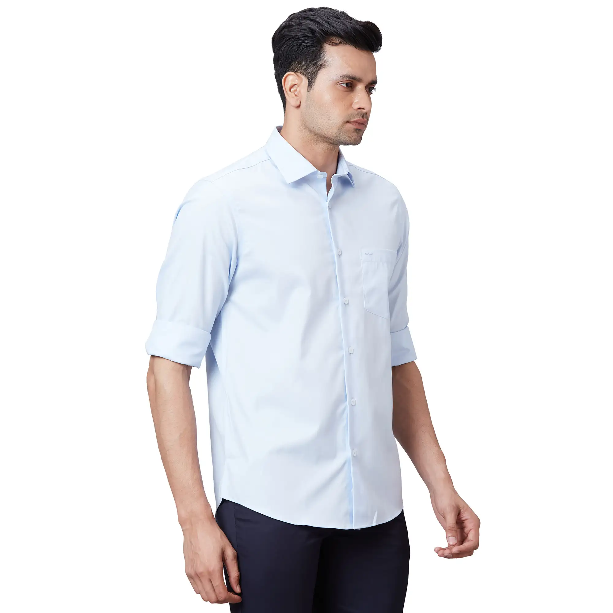 Colorplus Men Blue Tailored Fit Solid Cotton Casual Shirt - Image 2