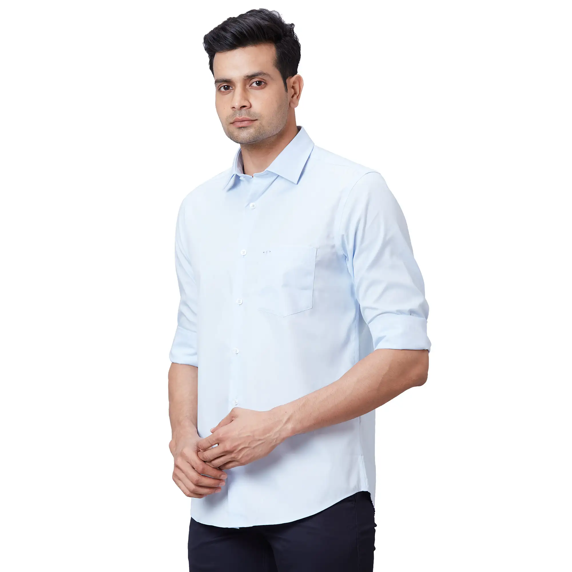 Colorplus Men Blue Tailored Fit Solid Cotton Casual Shirt - Image 3