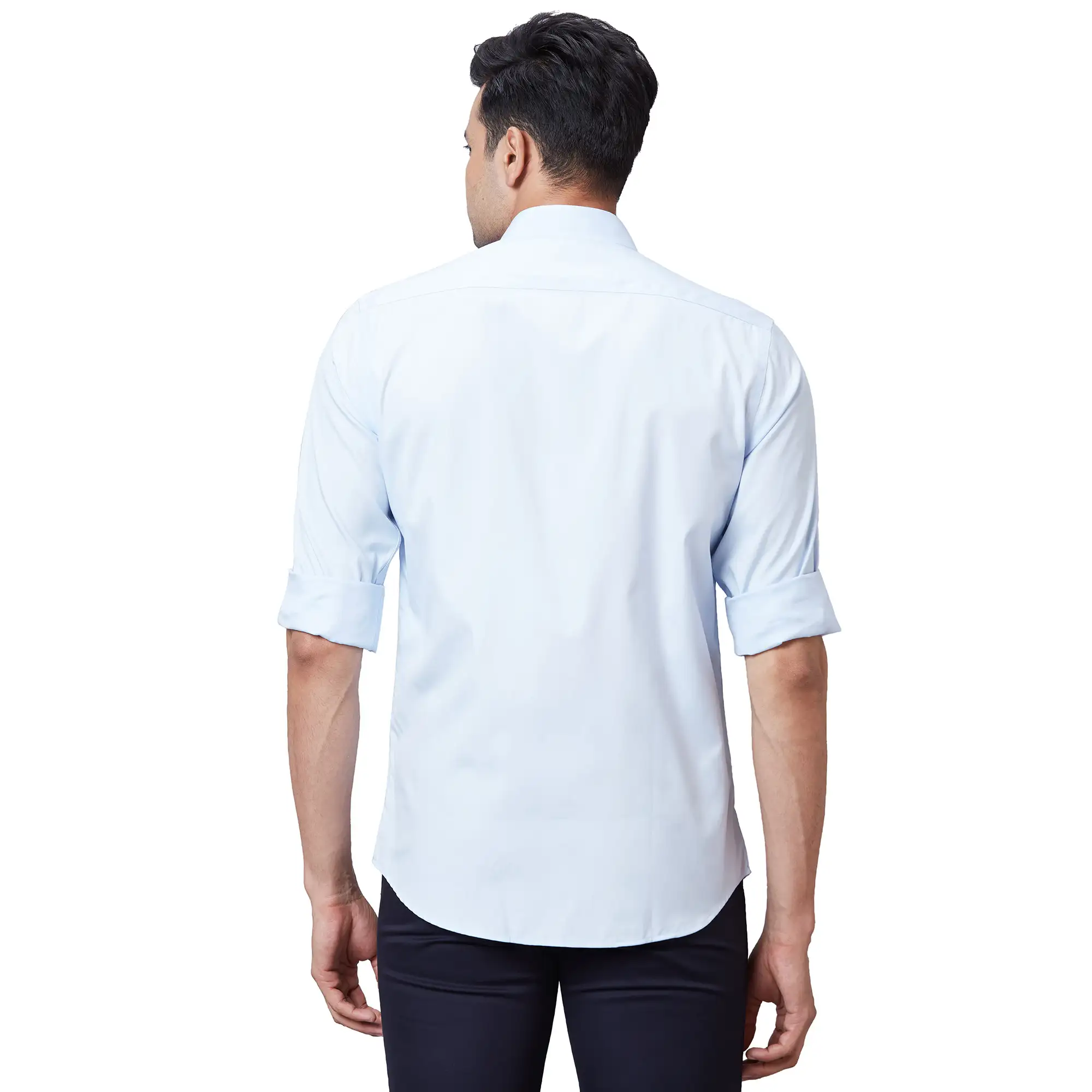Colorplus Men Blue Tailored Fit Solid Cotton Casual Shirt - Image 4