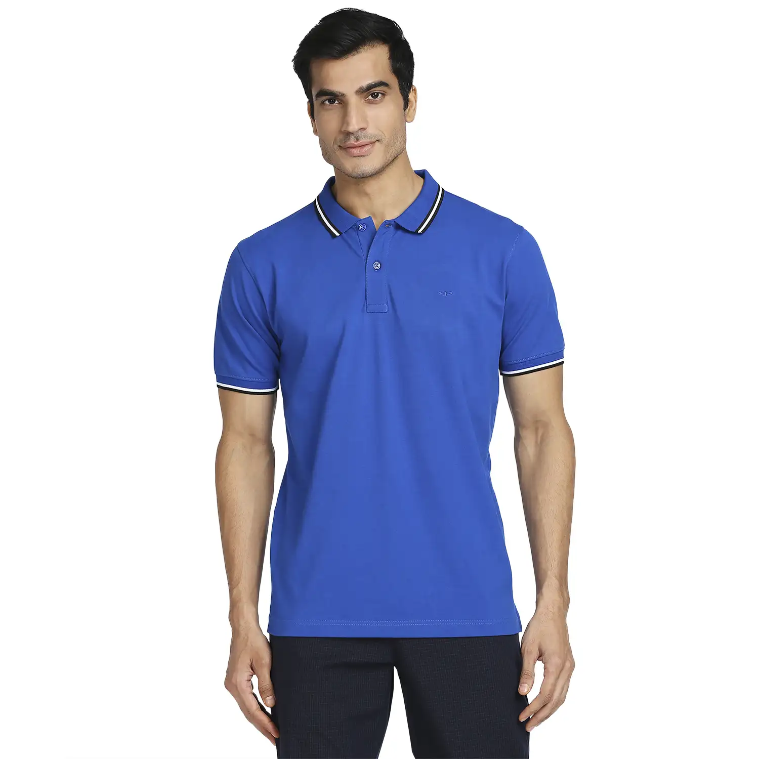 Men Blue Tailored Fit Solid Cotton Half Sleeve T-Shirt