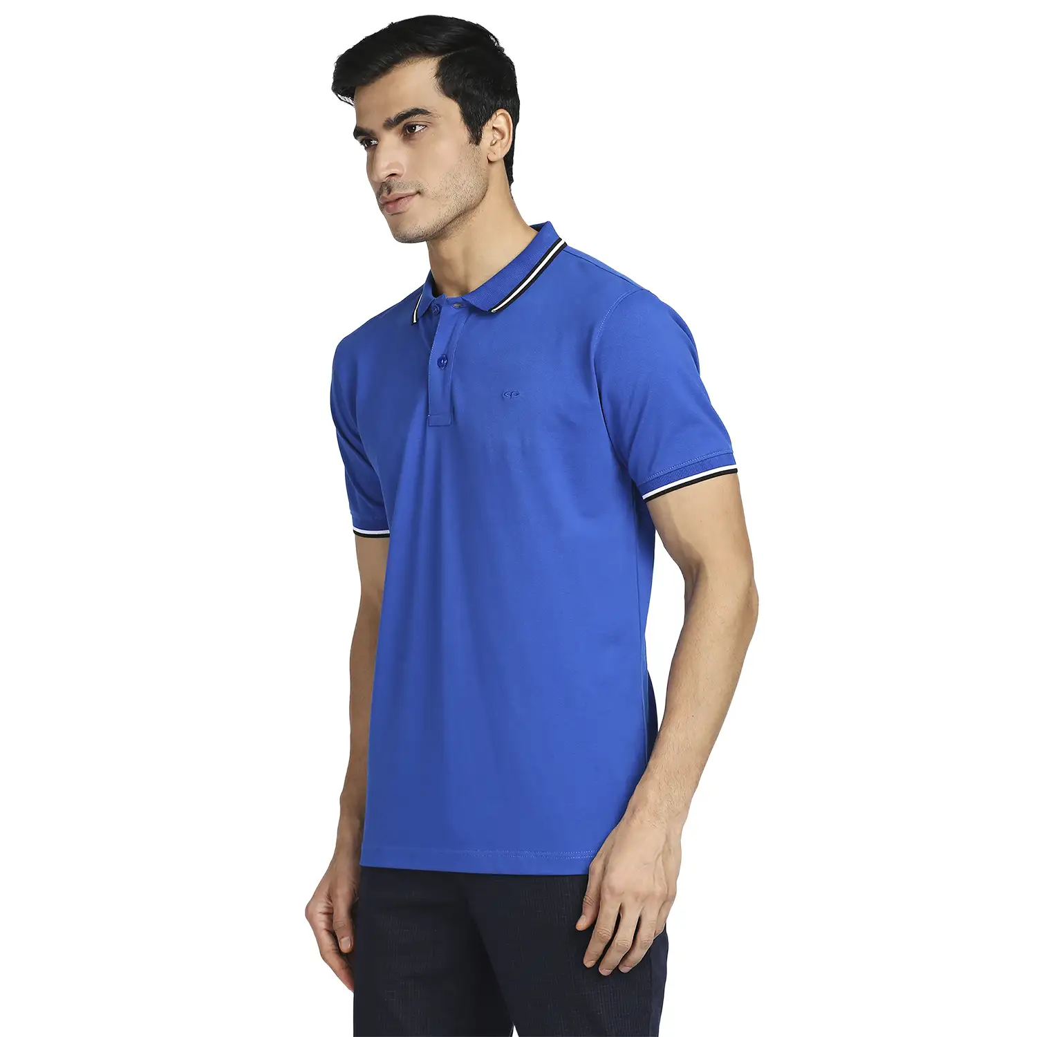 Men Blue Tailored Fit Solid Cotton Half Sleeve T-Shirt - Image 3