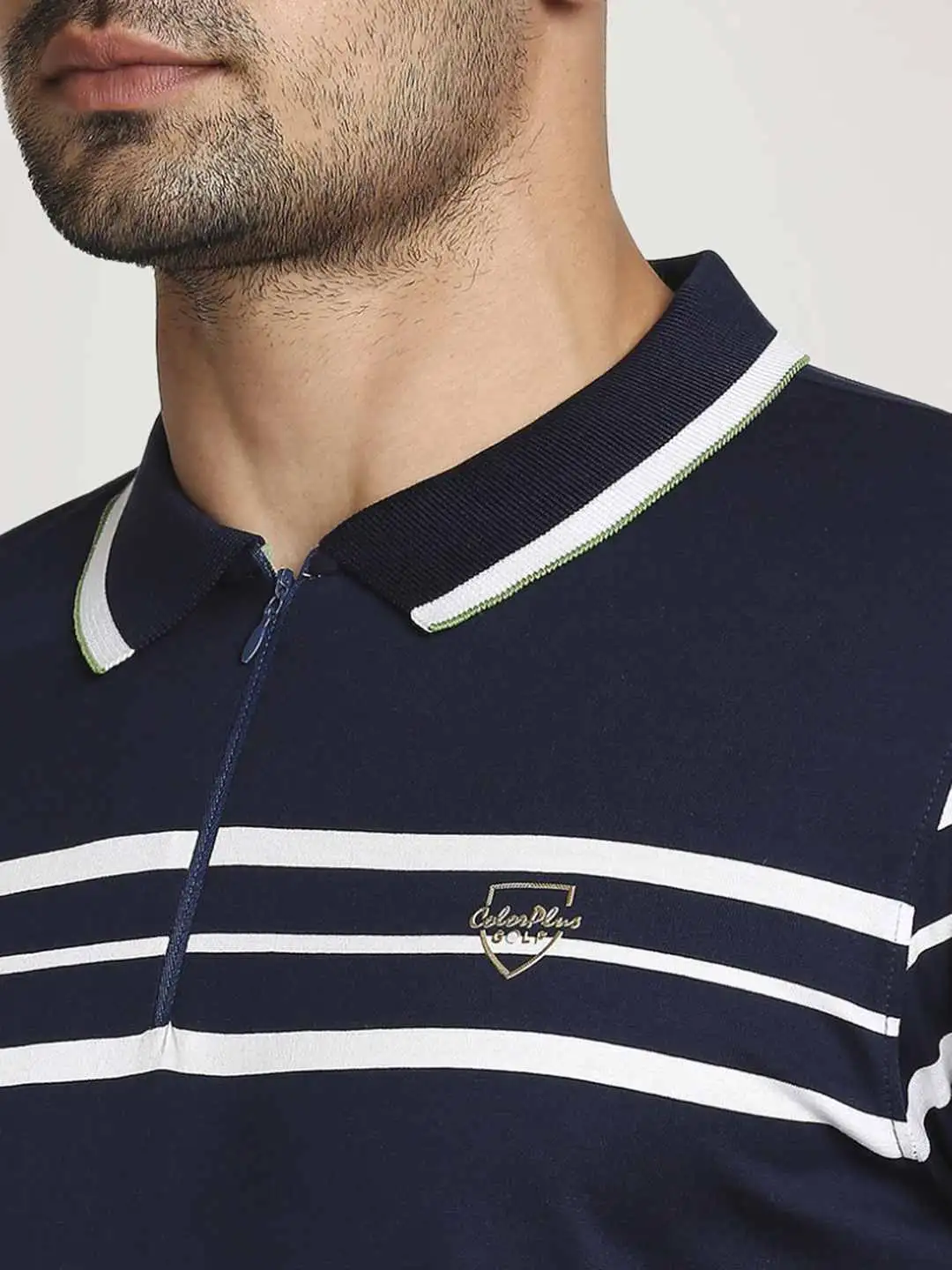 Men Blue Tailored Fit Stripe Cotton Half Sleeve T-Shirt - Image 6