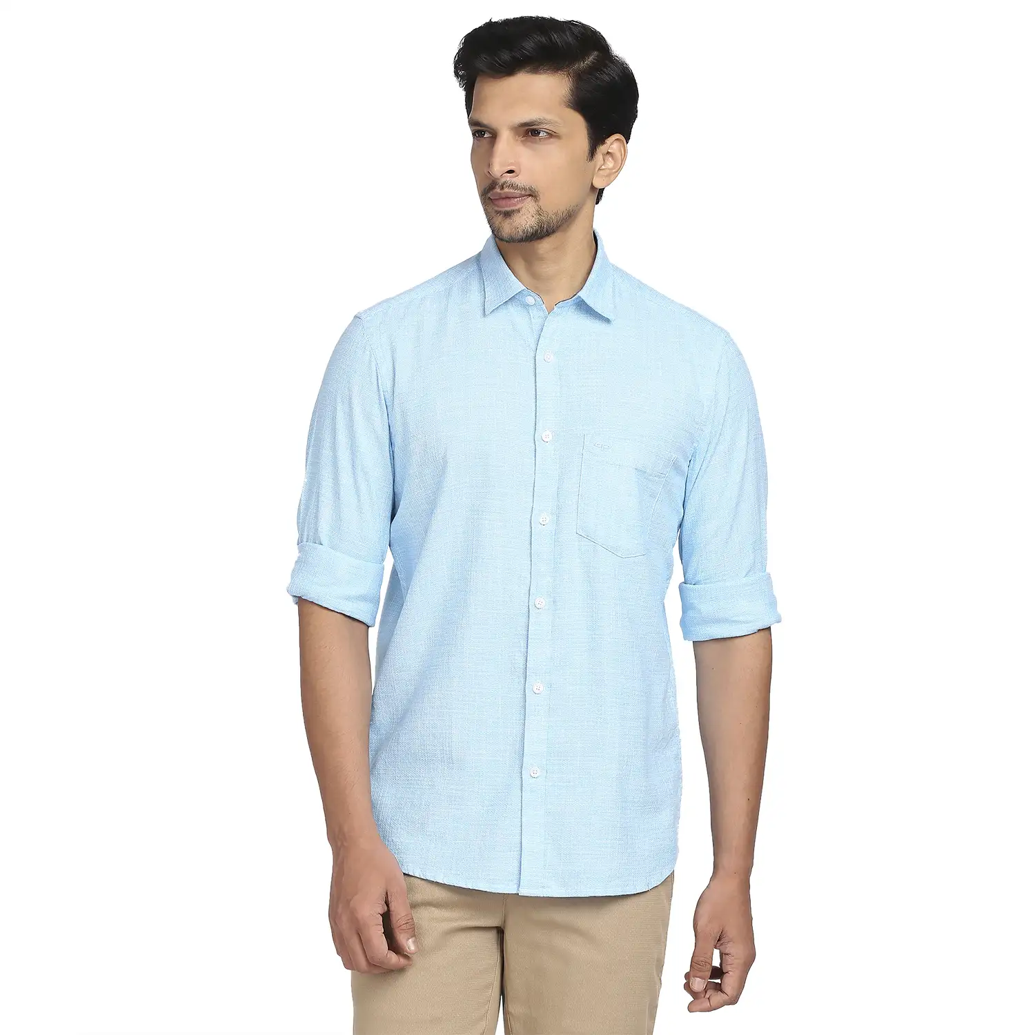 Men Blue Tailored Fit Yarn Dyed Cotton Full Sleeve Shirts