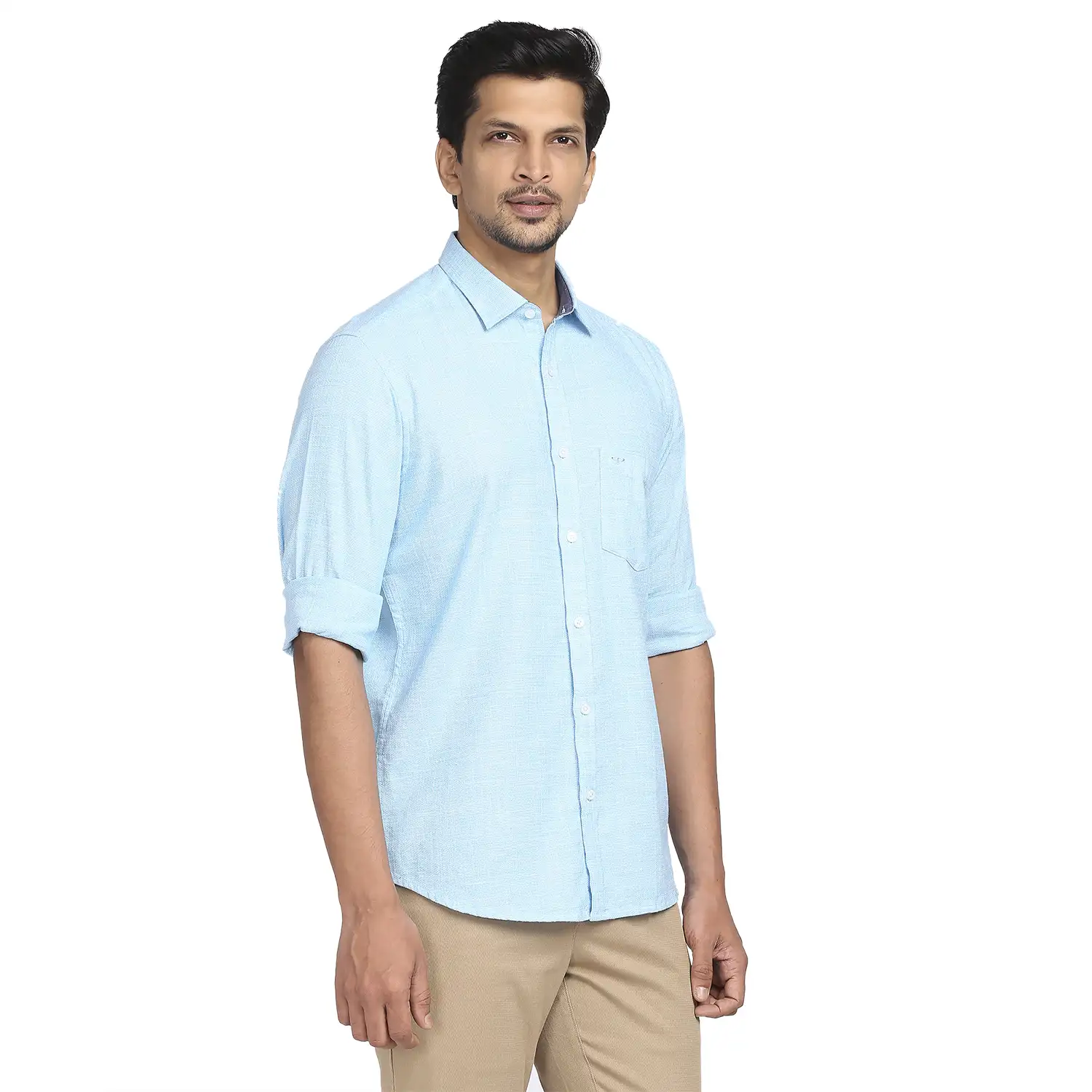 Men Blue Tailored Fit Yarn Dyed Cotton Full Sleeve Shirts - Image 2