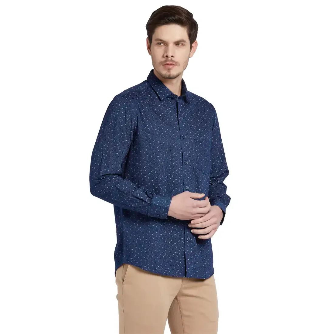 Men Blue Tailored Fit Yarn Dyed/Print Cotton Full Sleeve Shirts - Image 2