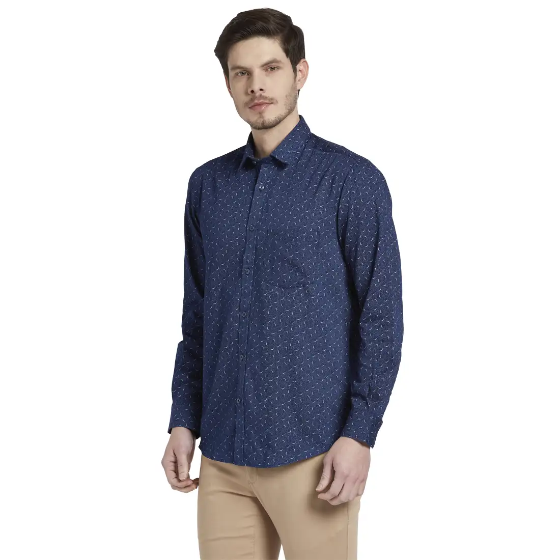 Men Blue Tailored Fit Yarn Dyed/Print Cotton Full Sleeve Shirts - Image 3
